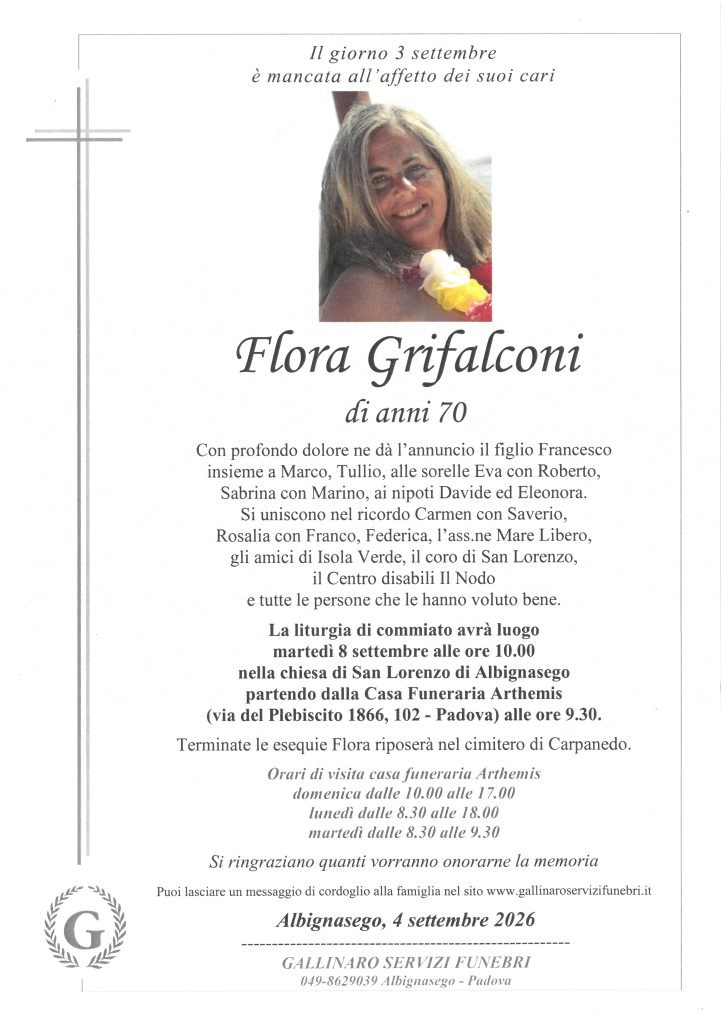 NECROLOGIO - FLORA GRIFALCONI - ALBIGNASEGO - 4 SETTEMBRE 2026
